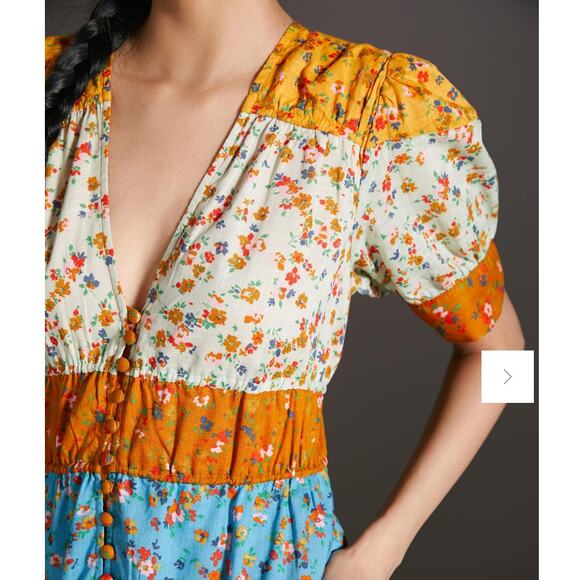 Anthropologie Tiered & True Maxi Dress Colorblock floral - Picture 3 of 6